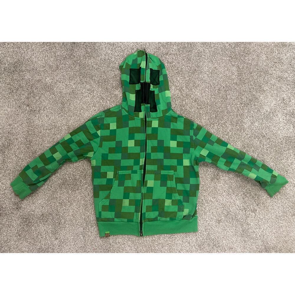 Jinx Minecraft Boys' Green Creeper Block Zip-Up Hoodie with Mask, S - Picture 5 of 11